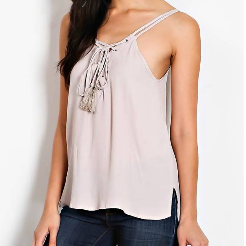 Stone Colored Tie Top Blouse NEW